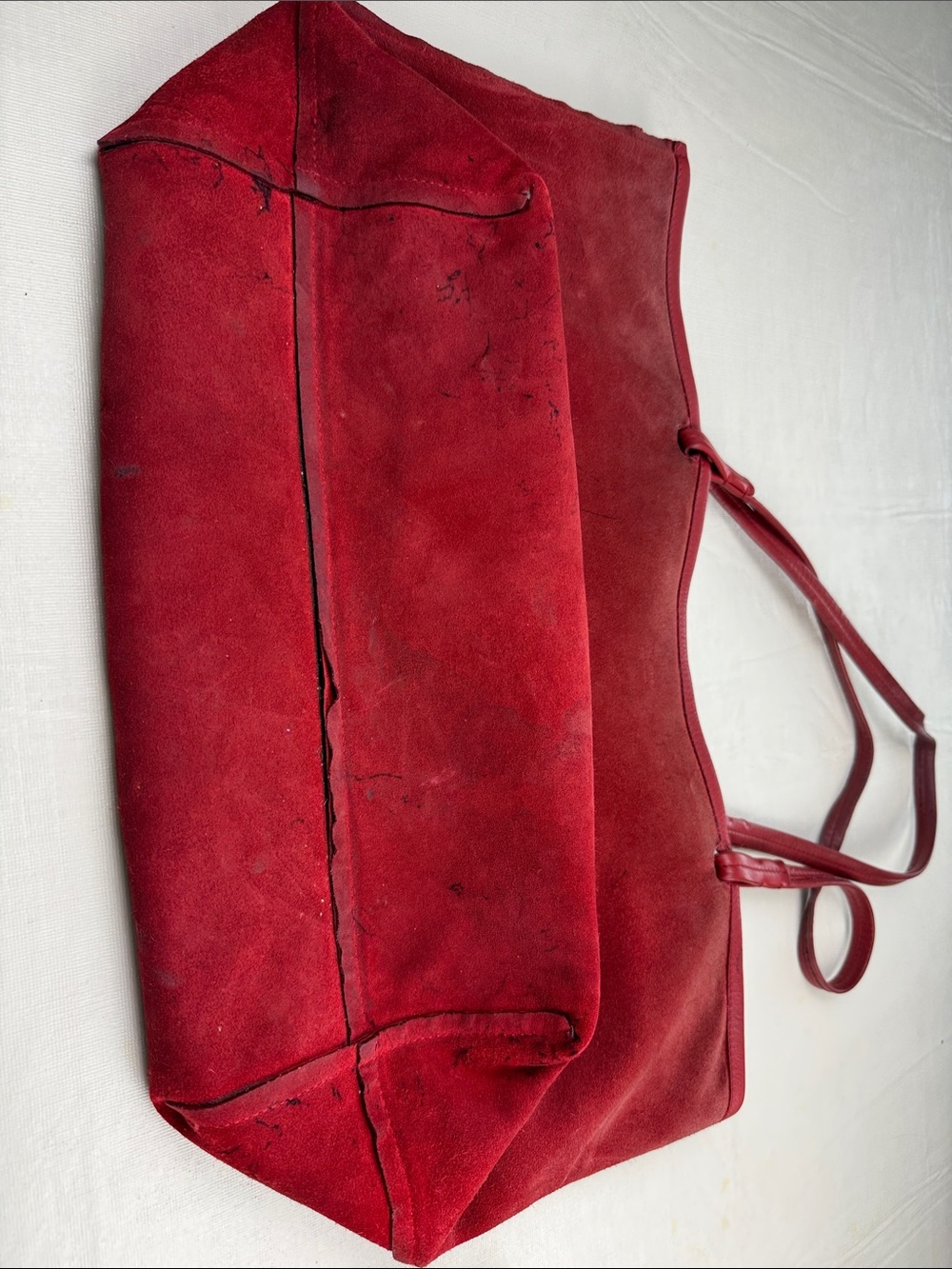 The Row Red Leather Simple Unlined Open Top Tote Bag Thin Flat Handles - Picture 11 of 16